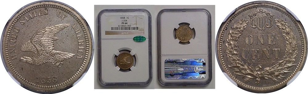 1858 Pattern Flying Eagle Cent  Judd-204   NGC PF-64  CAC