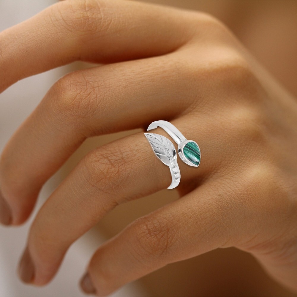 Leaf Ring Adjustable 925 Sterling Silver Handmade Boho Ring | Pear Shape Jewelry