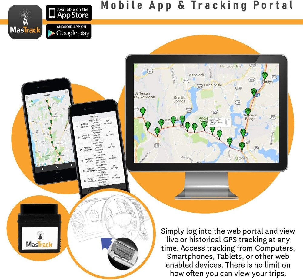 MasTrack- OBD GPS Tracker W/No Contract | Track On Computer Smartphone | Fleet