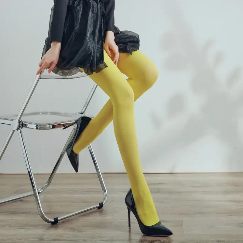 Women Candy Color Opaque Tights, Warm Stylish Pantyhose, Orange, Purple, Blue