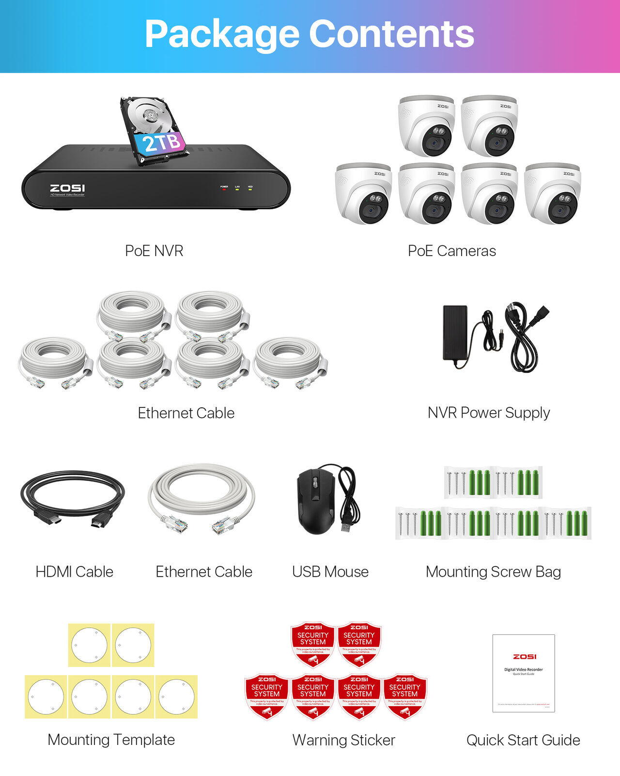 ZOSI 8CH 4MP 2.5K Home Security PoE IP Camera System Smart Human Detection 2TB