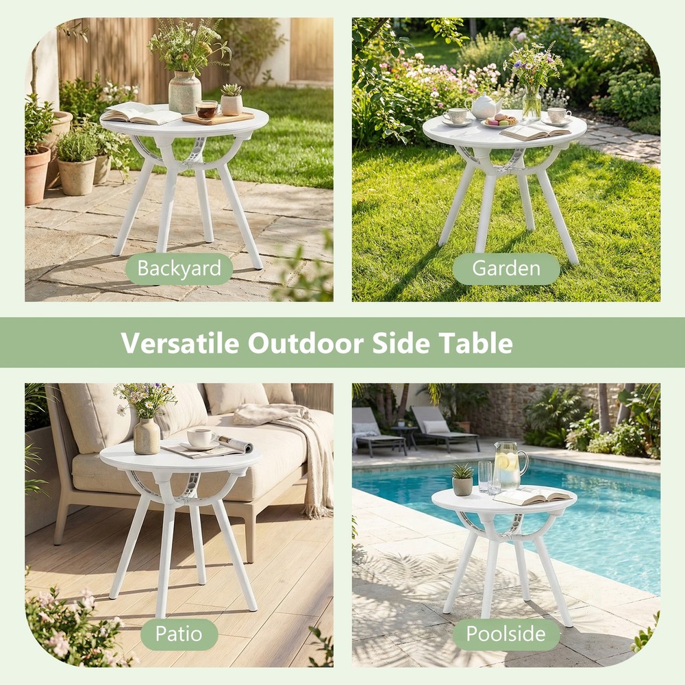 Outdoor Side Table, 20” Round Storage Side Table, Weather-Resistant End Table
