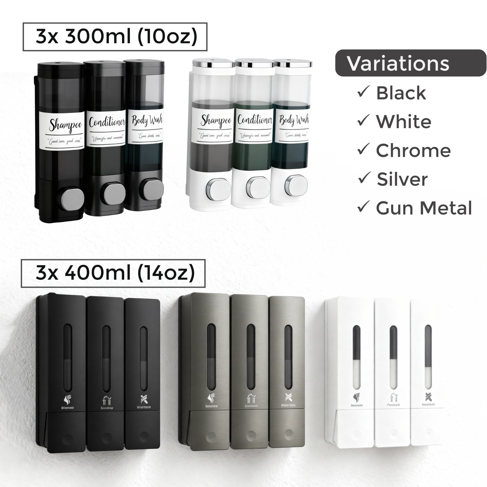 uMadeUs 3 Chamber Shower Dispenser - No Drill - Wall Mount - Easy Installation