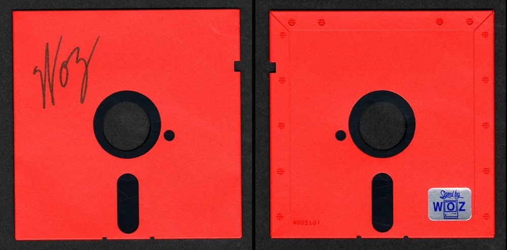Steve Wozniak SIGNED AUTOGRAPHED 5.25" Red Floppy Disk Apple Computer Creator