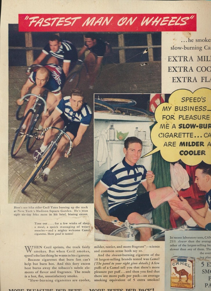1940 Cycling Ad Cecil Yates Camel Cigarettes