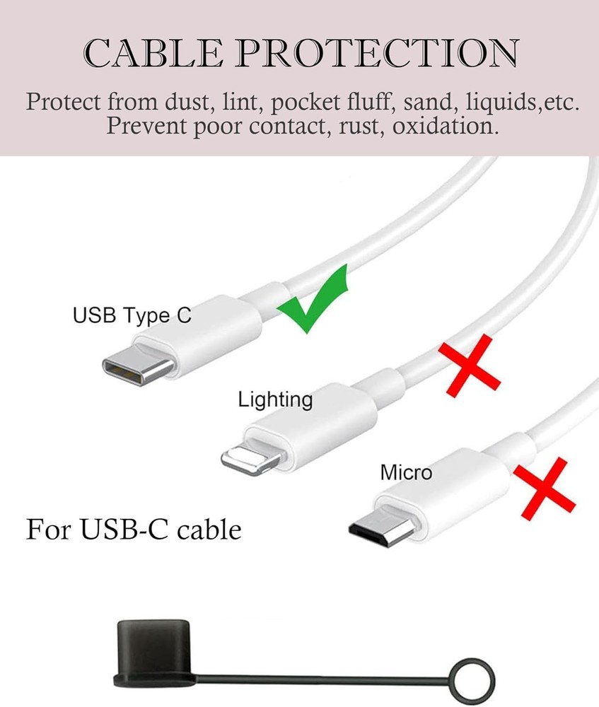 8Pcs USB Caps for C Cable Anti Loss Tether Silicone Translucent Black