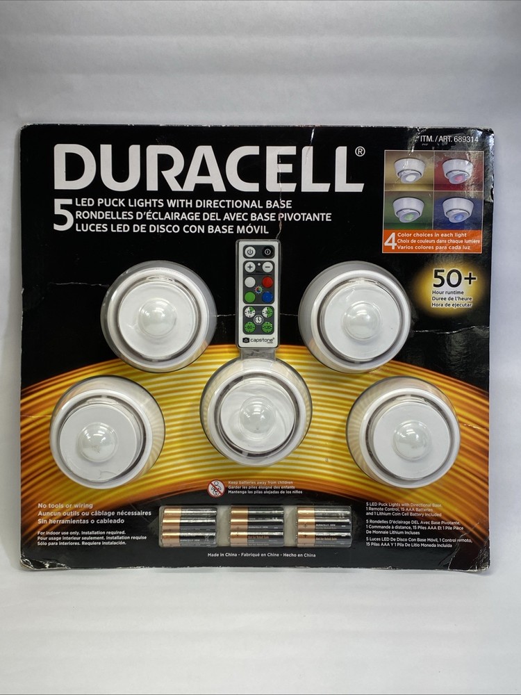 Duracell 5 LED Puck Lights with Directional Base Remote Control, W/ Batteries