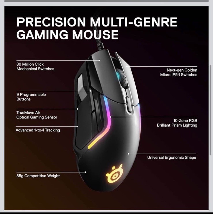 SteelSeries Rival 5 Optical Gaming Mouse - Matte Black