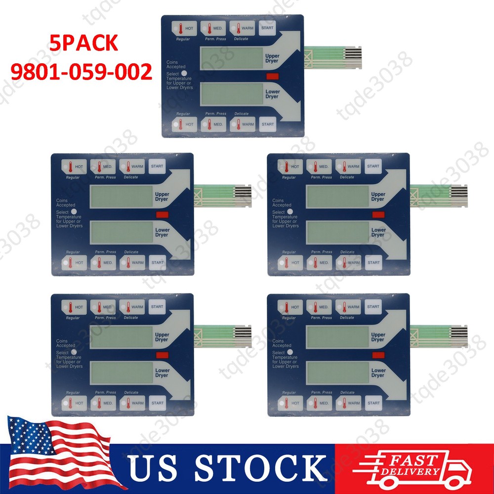 9801-059-002 (5 PCS) FOR DEXTER DRYER BLUE MEMBRANE SWITCH (KEYPAD, TOUCHPAD)