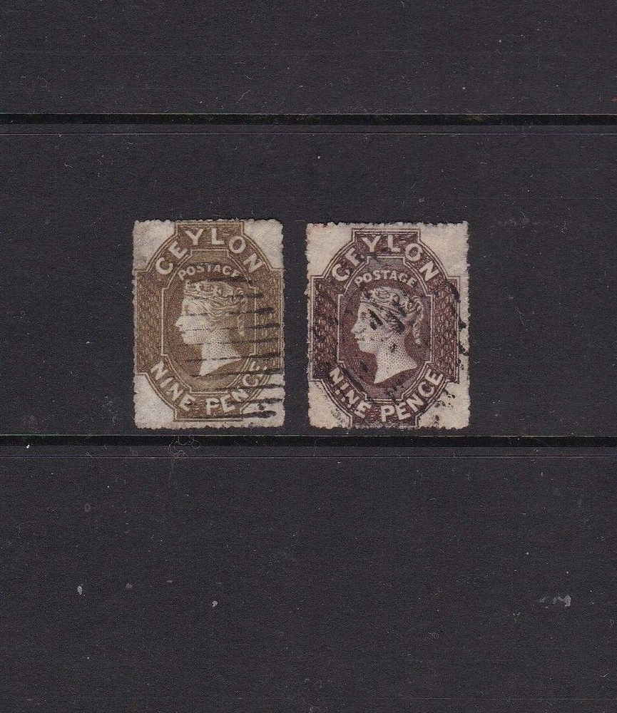 Ceylon 1861 9d Rough Perfs Both Shades Used