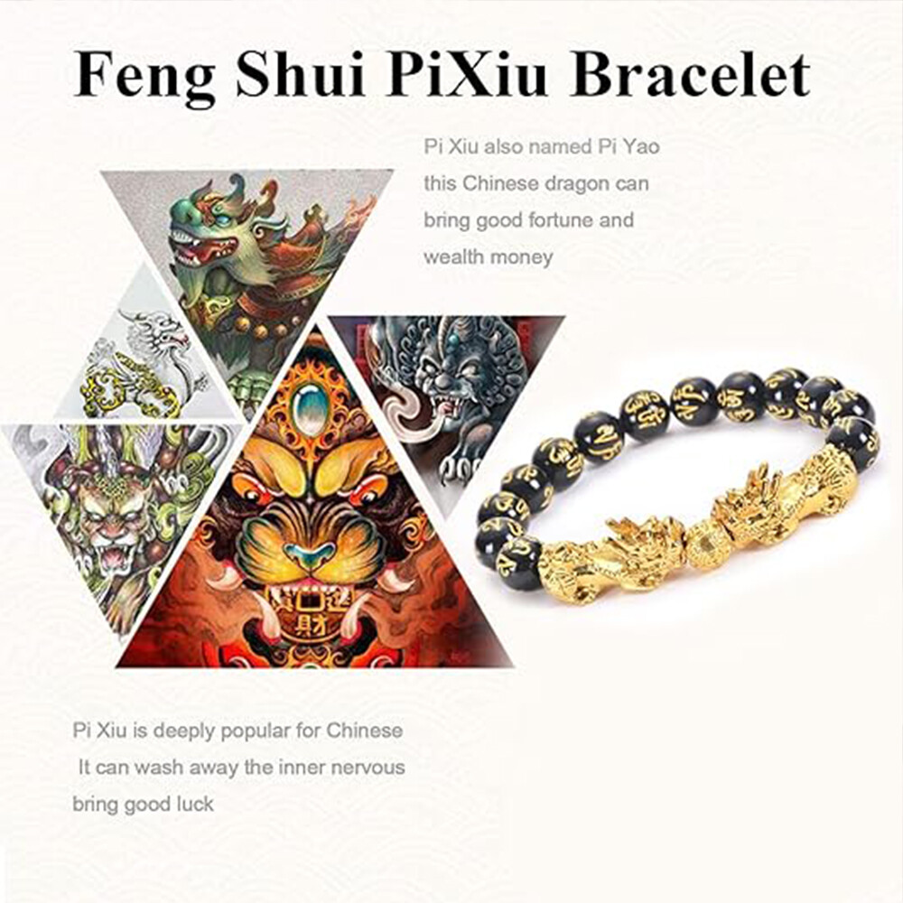Feng Shui Black Obsidian Beads Pixiu Bracelet Attract Wealth Good Luck Jewelry