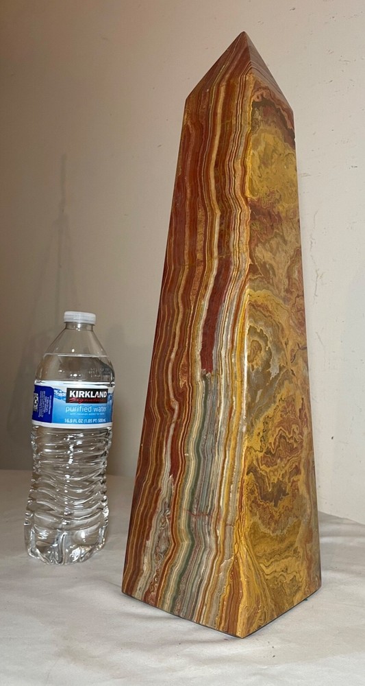 HUGE vintage solid red onyx stone gran tour obelisk statue table sculpture