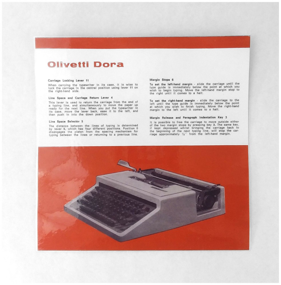 Olivetti Dora Typewriter Owner's User Instruction Card Guide