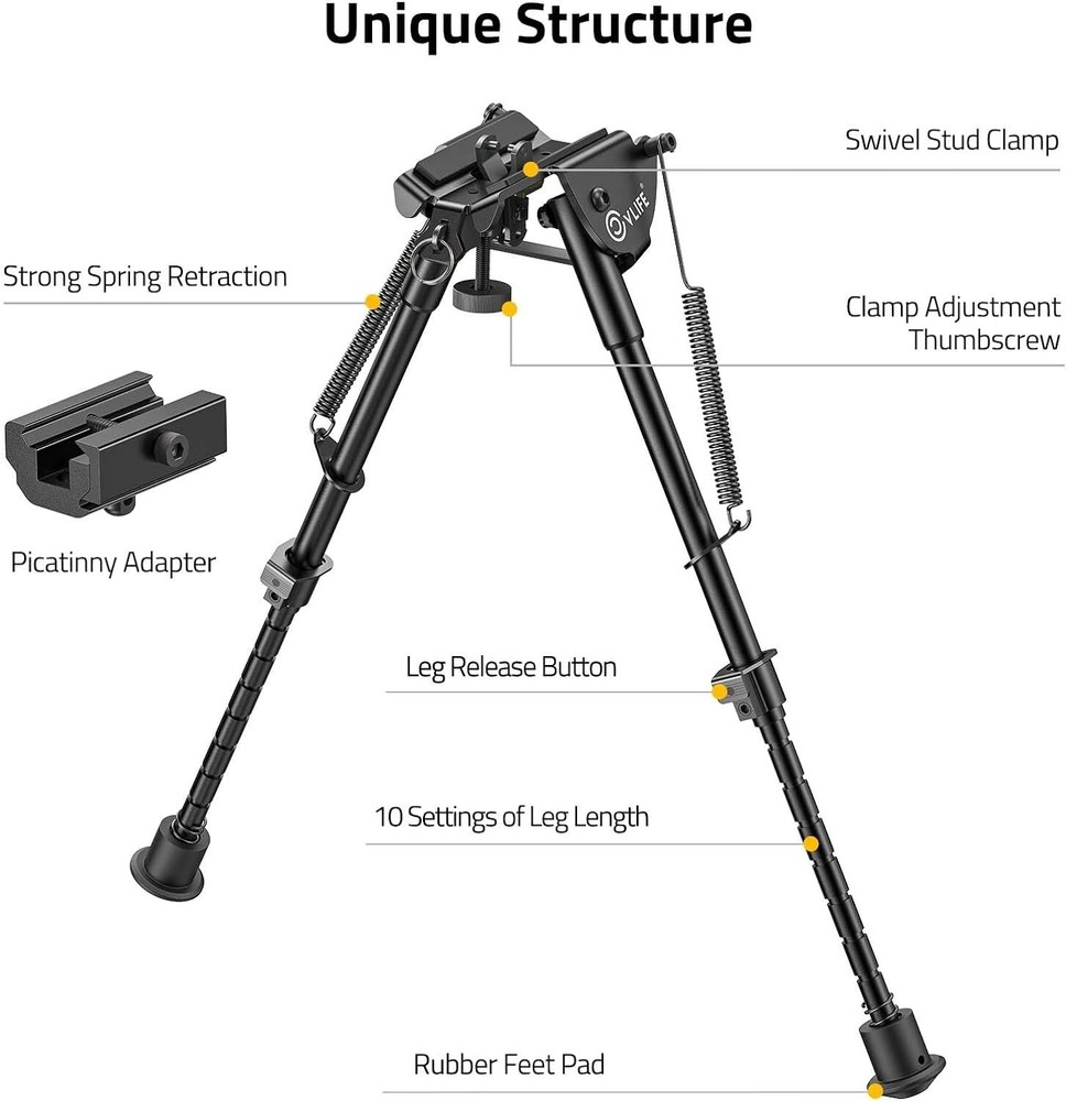 6-9Inch Precision Tactical Rifle Bipod Tactical Spring Return Rail Mount Adapter