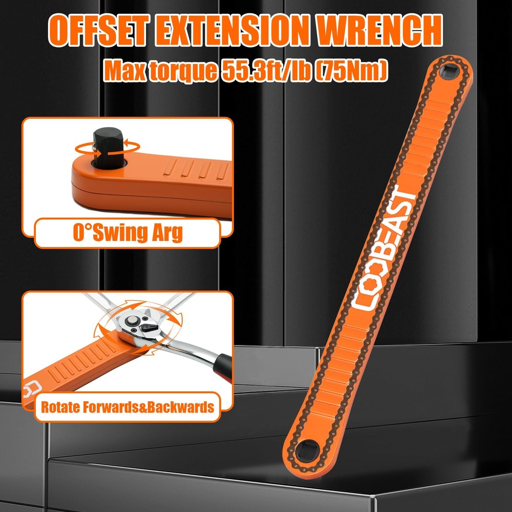 coobeast 3/8 inch offset extension wrench Impact Ready Socket Medium, Orange