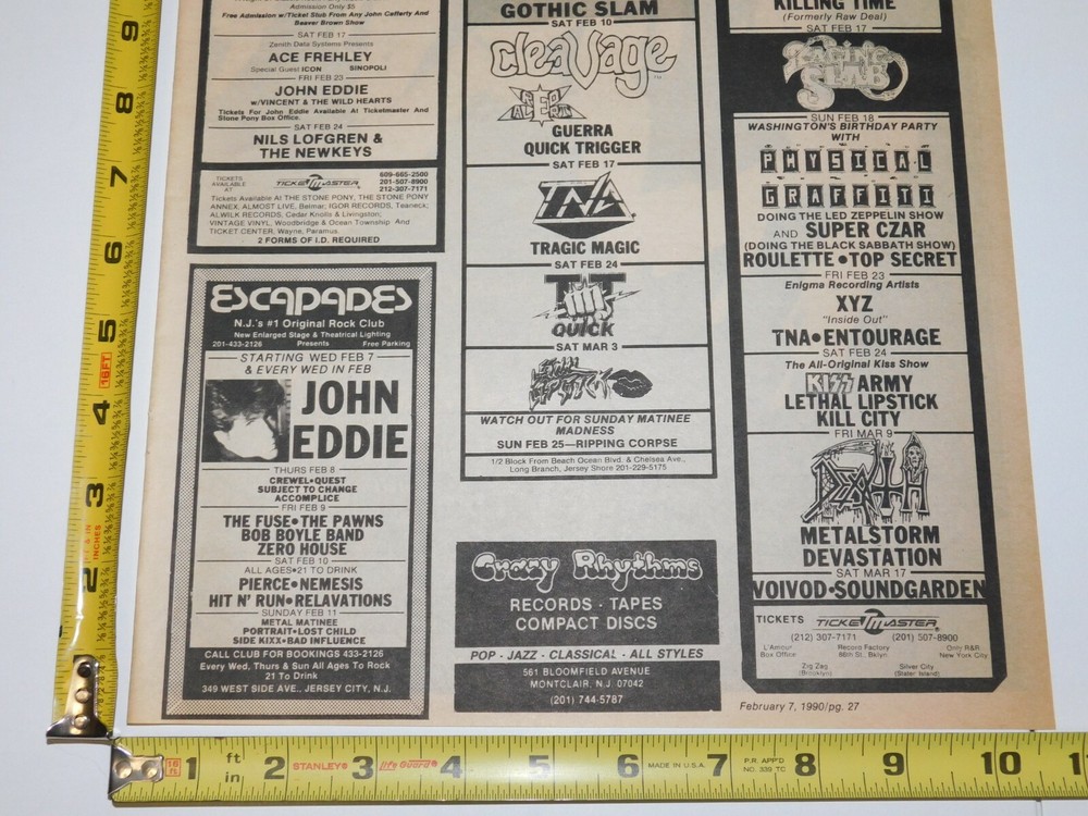 Kiss ACE FREHLEY Concert Ad Advert Stone Pony NJ Trouble Walkin Vintage Kiss A