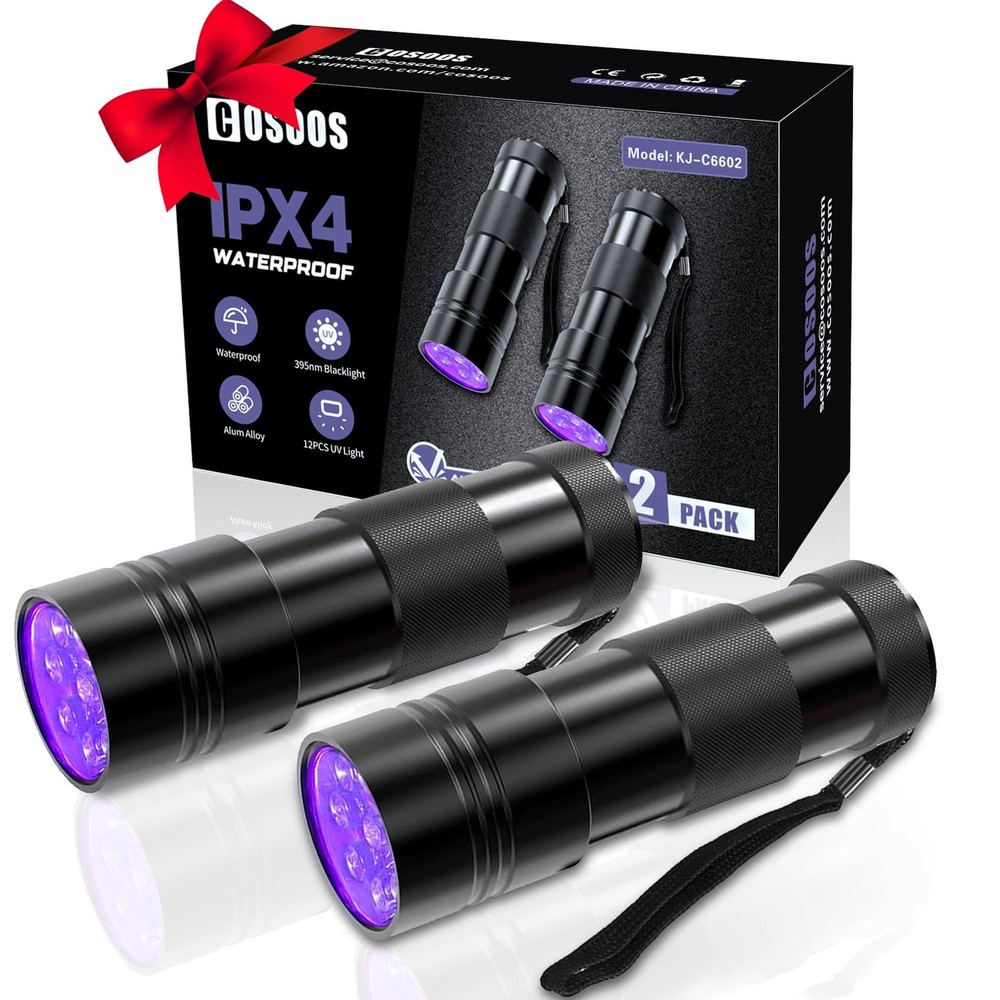 2 Pack Uv Flashlight 12 Led Handheld Blacklight Flashlight 395nm Mini Light Torc