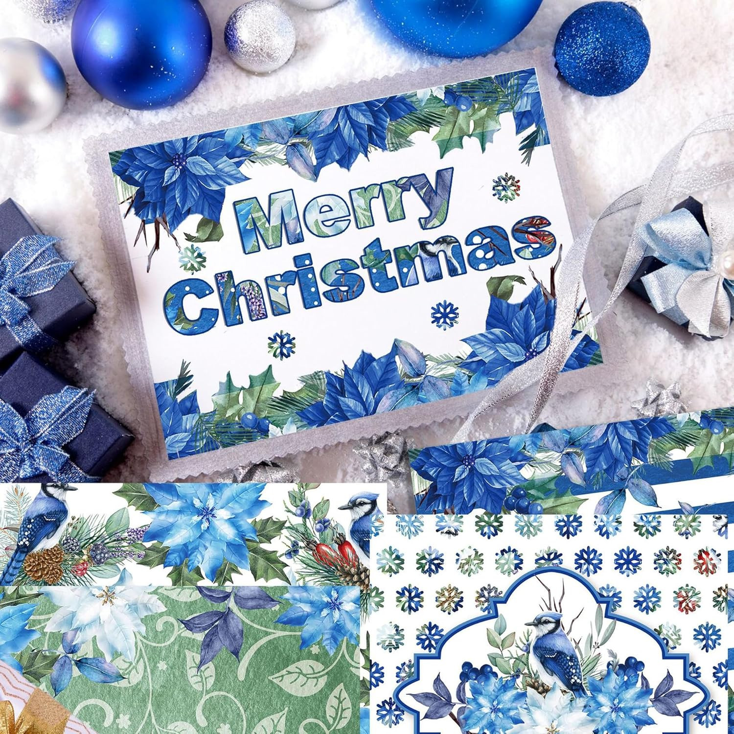 Blue Floral Scrapbook Paper 12x12 Double-Sided 24 Sheets Craft & Card Making