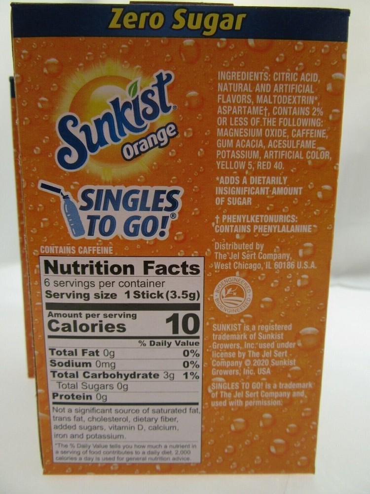Sunkist Orange ~ Packets ~ Zero Sugar Free ~ Drink Mix ~ 3 Boxes