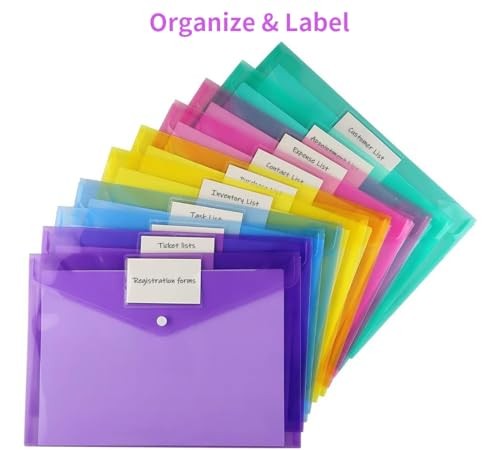 Pack Folders Plastic Envelopes, Clear Plastic File Folder for Document, 12