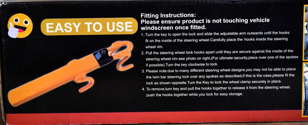 Steering Wheel Lock Heavy Duty Antitheft Device and Car Security 3 Key
