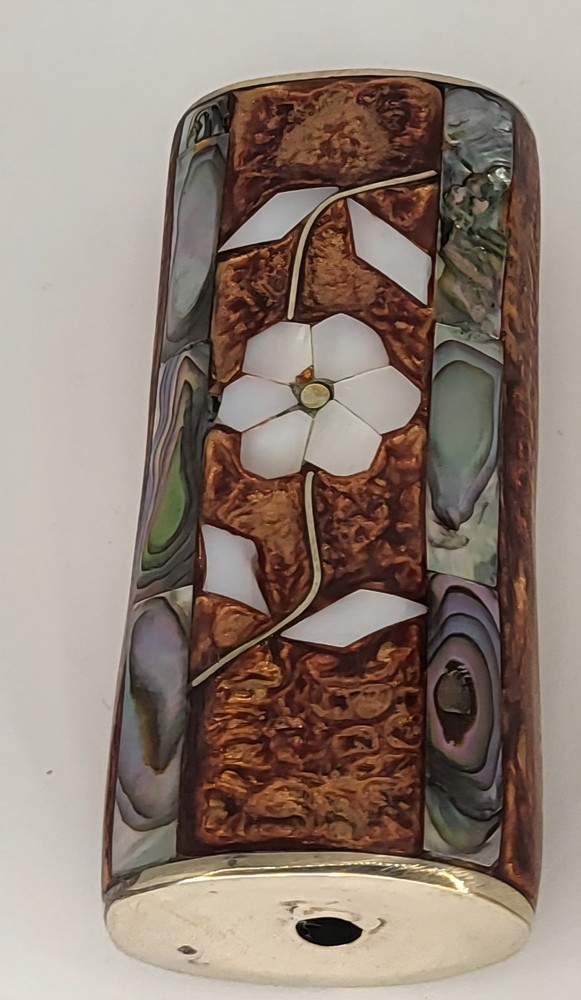 MEXICO ALPACA SILVER ABALONE SHELL INLAY BIC LIGHTER HOLDER CASE
