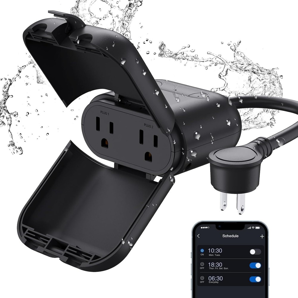 Outdoor Smart Plug Waterproof , WiFi Plug with 2 Individually Sockets, Compat...