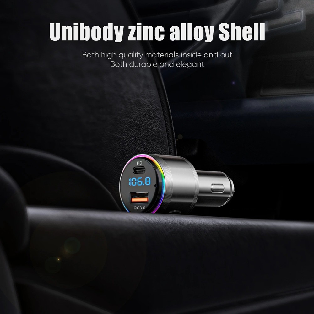 Bluetooth 5.3 FM Transmitter Full Metal Bluetooth Car Adapter with PD 20W & QC3.