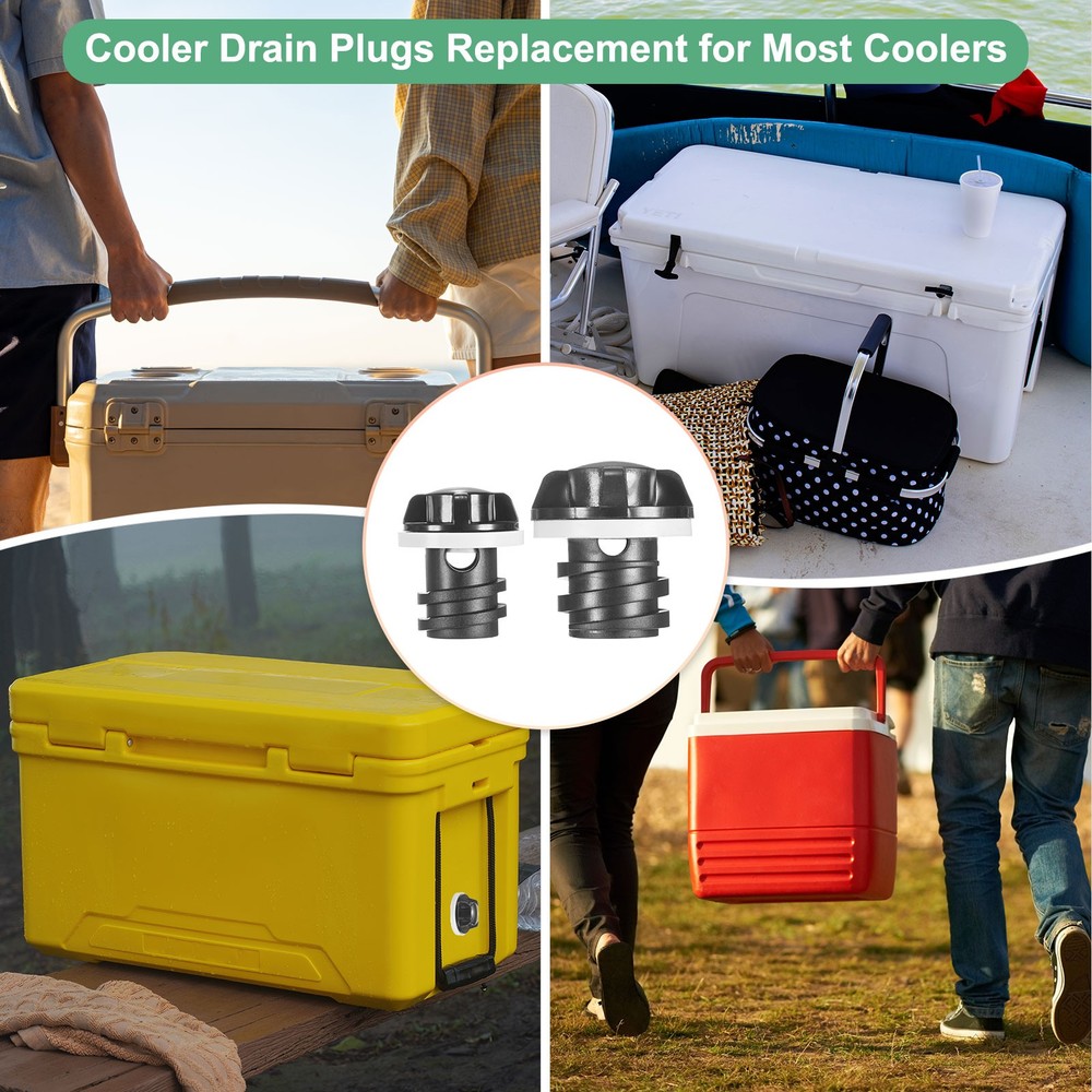 2-Set Cooler Drain Plug Replacement Large Small for RTIC Coolers [Black]