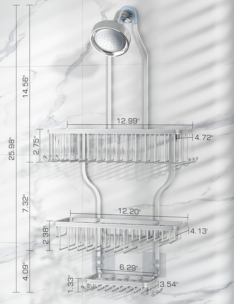 YASONIC Shower Caddy Hanging - Never Rust Organizer - Large, Silver