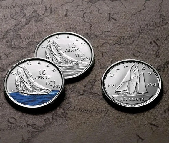 2021 Canada 10 cent Bluenose dimes - three different - from mint rolls