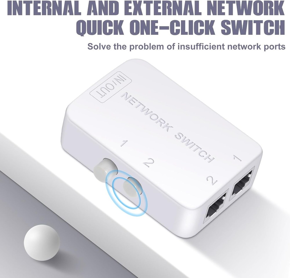 2 Ports Network Switch Splitter Selector RJ45 2x1 White