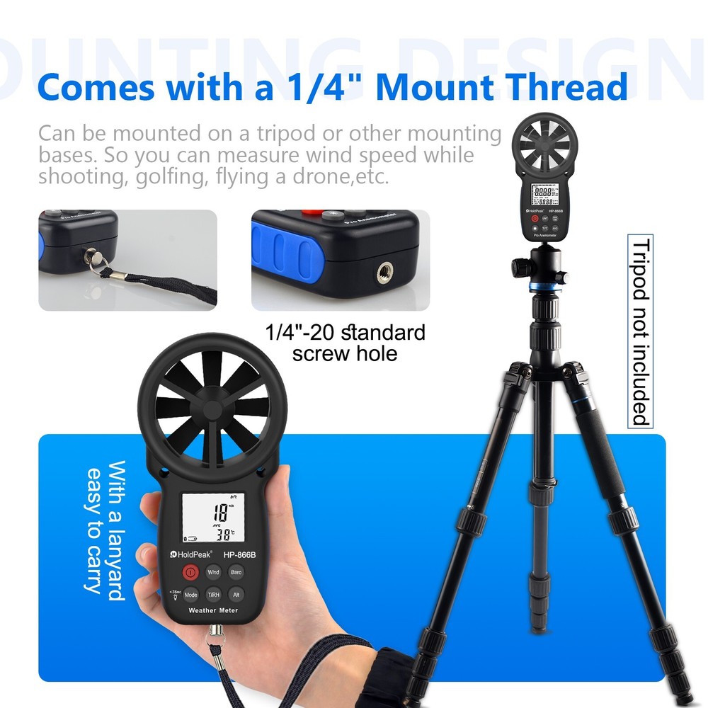 Digital Anemometer Wind Speed Gauge Meter 0.3-30M/s Temperature Wind Chill Test
