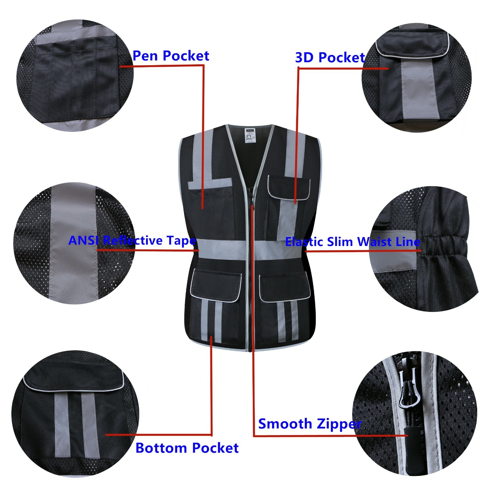 High Visibility Women Safety Vest Reflective Breathable Mesh Work Vest For Lady