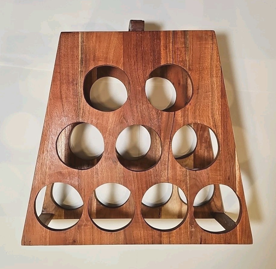 Solid Wood Pyramid Wine Holder - Holds 9 Bottles - Unique Rustic Statement Piece