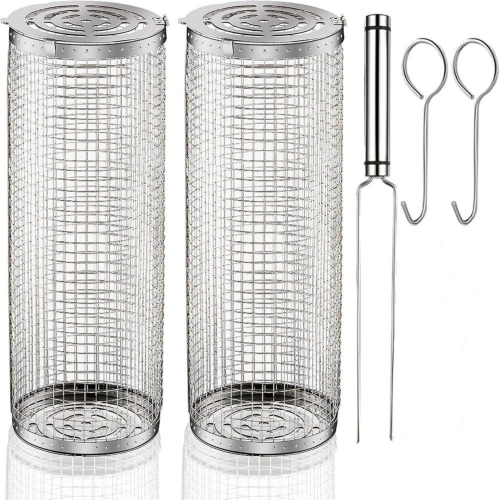 Rolling Grill Basket 2pcs Removable Handle Stainless Steel BBQ Grilling Tools