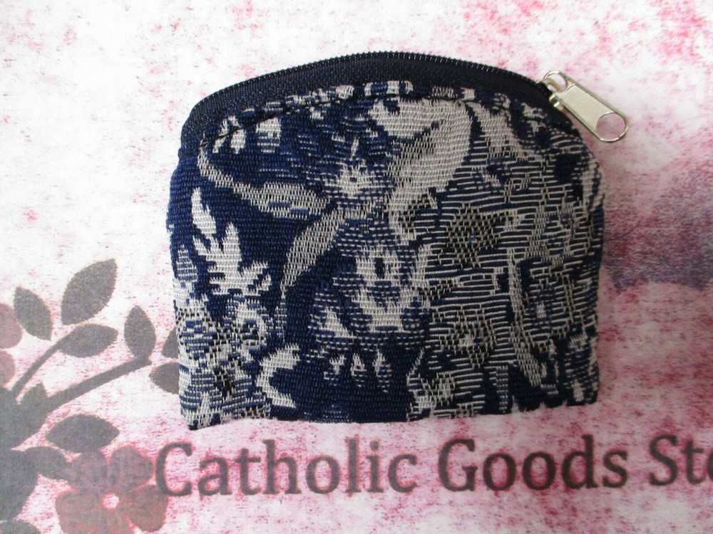 Blue + White Brocade Zippered Rosary or Chaplet Case 1682