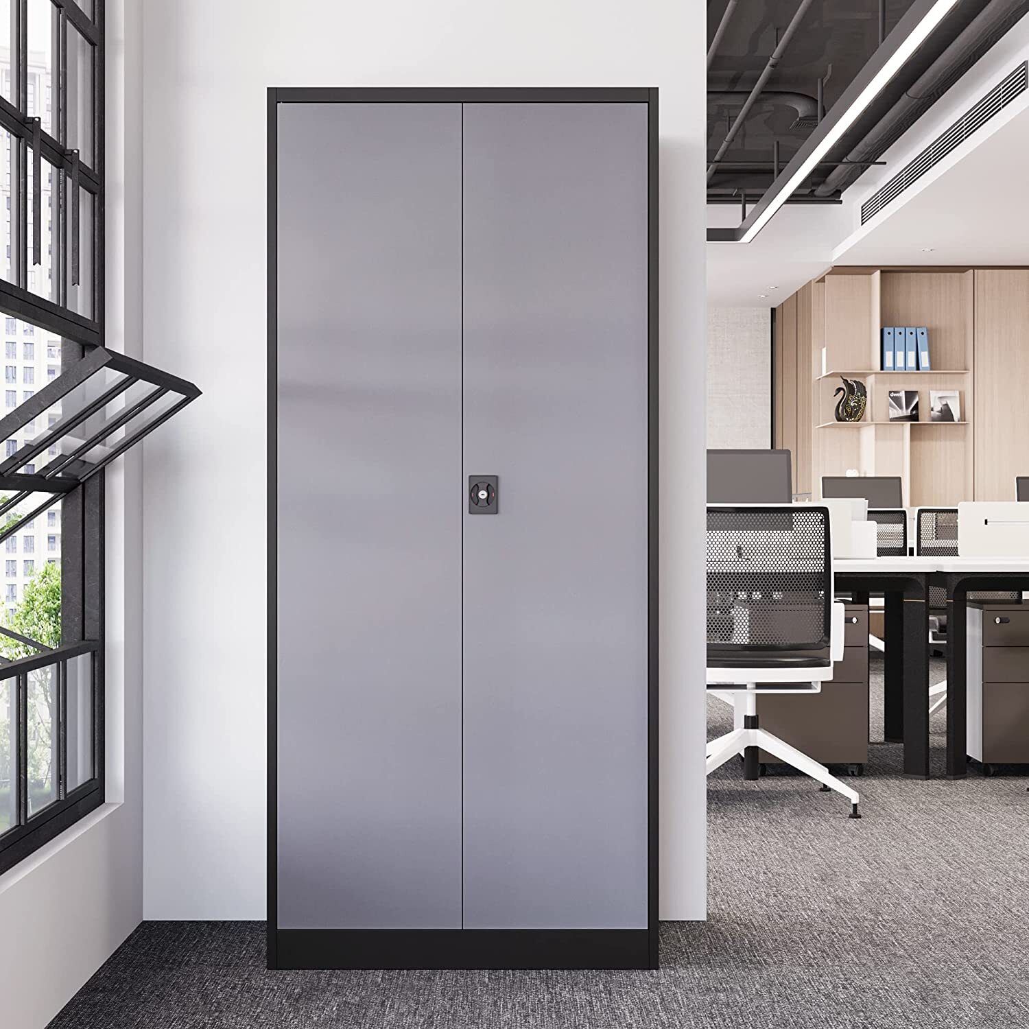 Metal Cabinet 4 Adjustable Shelves 71H Locking Garage Storage Cabinet with Doors