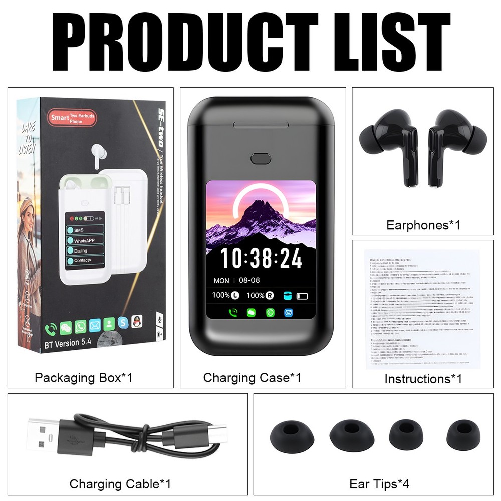 Smart Earbuds with Message Notifications, ANC ENC, Touch Screen & Flashlight New