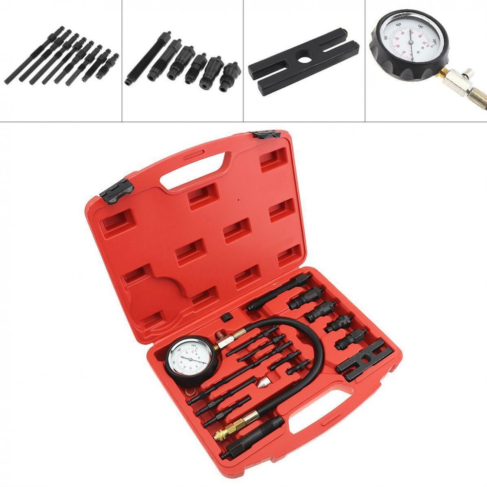 16 Pcs Diesel Engine Compression Gauge Tester Cylinder Pressure Test Tool Kit