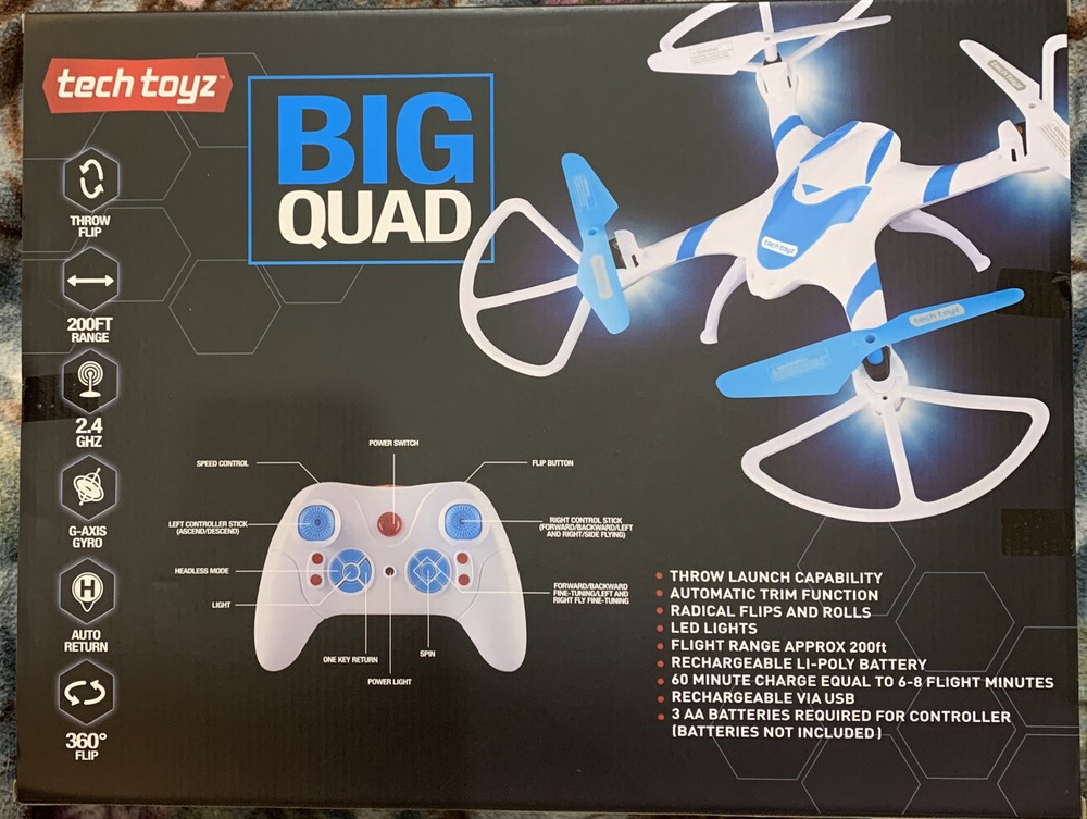 REMOTE CONTROL QUADCOPTER WIRELESS HELICOPTER 200 FT RANGE FLIPS/ROLLS BIG QUAD