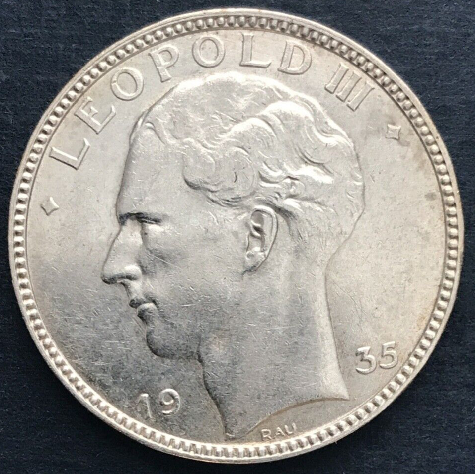 🇧🇪  1935 BELGIUM 20 FRANCS COIN POSITION "B"  🇧🇪