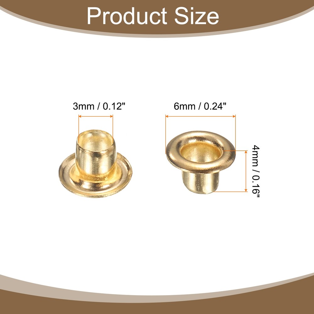 100Set Grommets Eyelets Kit 3mm Brass Eyelets with Washers, Gold