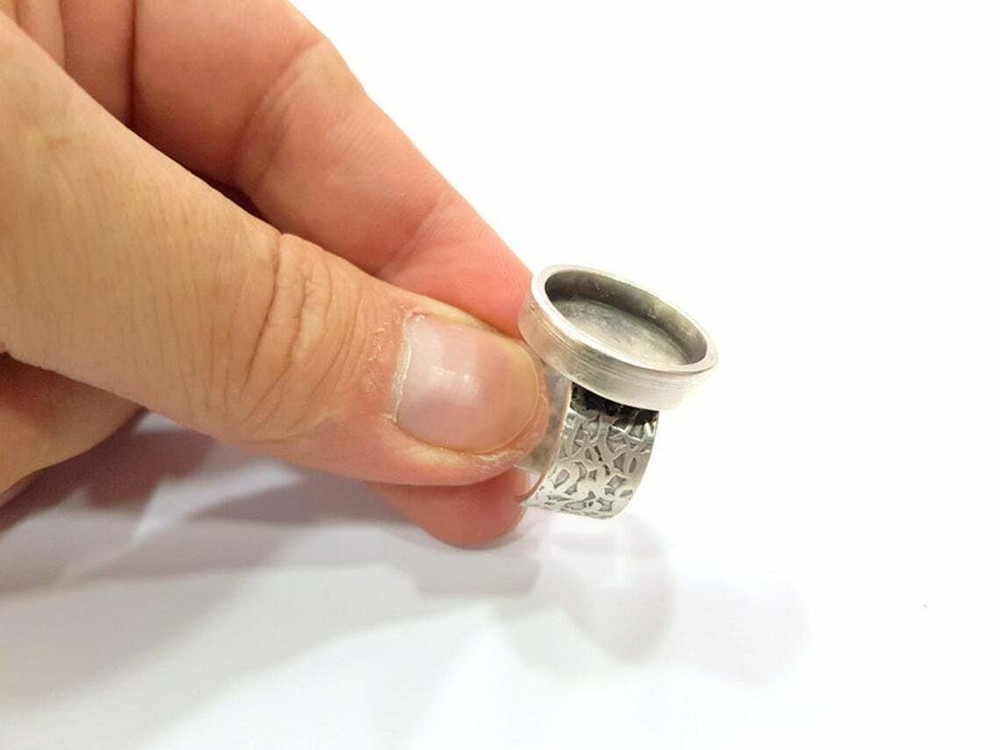 Round Ring Blank Base Bezel Setting Antique Silver Brass Adjustable G15461