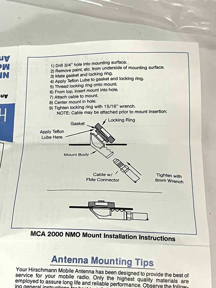 Hirschmann MCA 2000 NMO Mobile Antenna 31” NOS