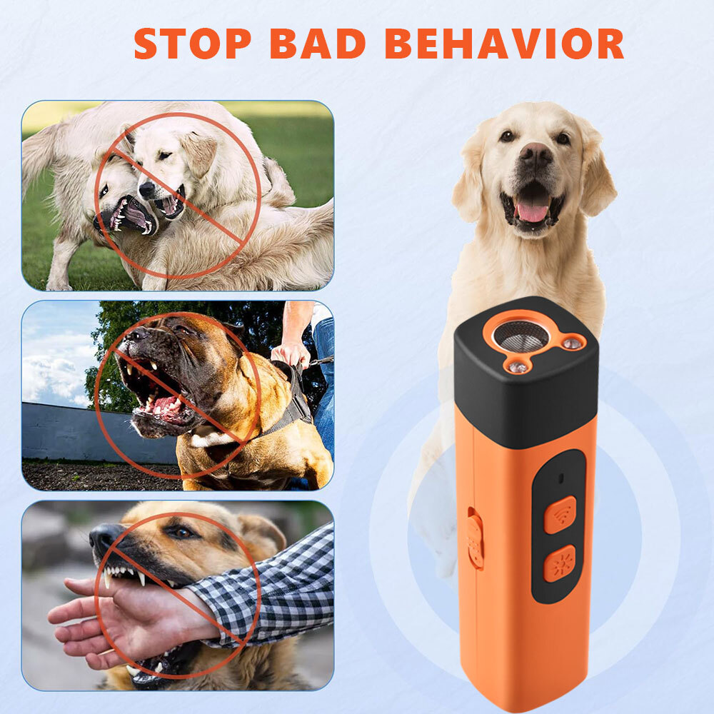 Ultrasonic Dog Repeller Anti Stop Bark Device Humane Pet Train Tool Flashlight