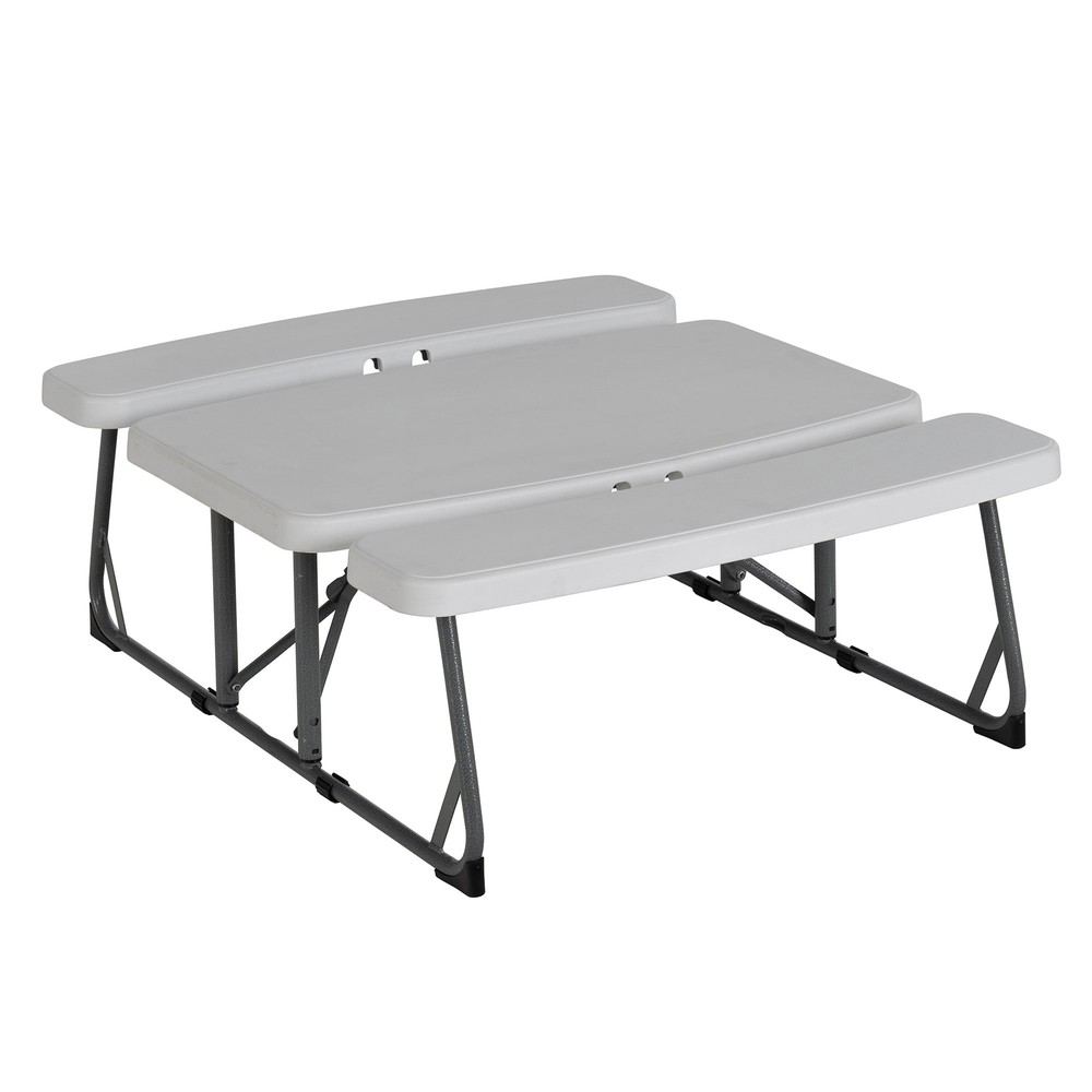 Peakform 37.8 Inch Rectangular Folding Picnic Table Double Bench Seating, White
