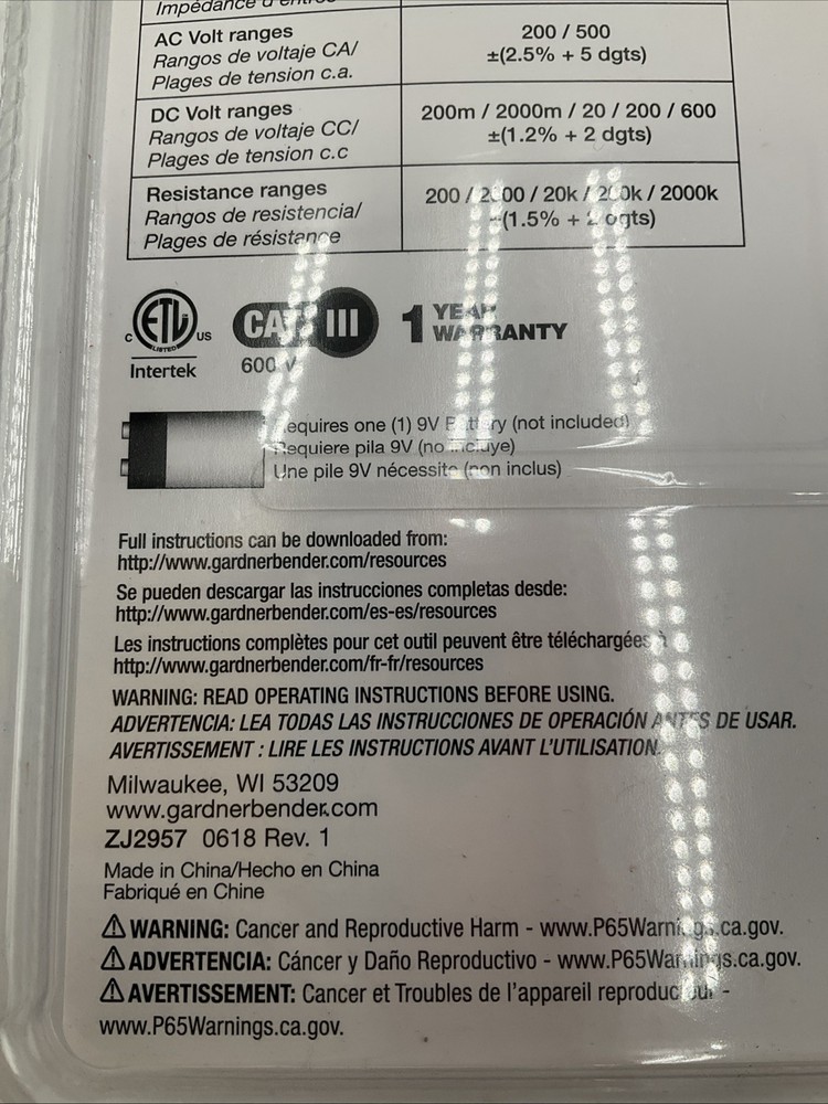 Gardner Bender GDT-311 Black/Red Manual 3 Function Digital Multimeter