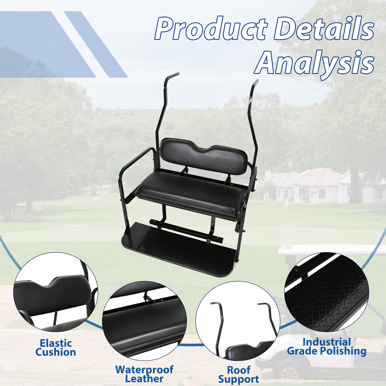 Fit Club Car DS Golf Cart Flip Folding Rear Back Seat Kit - Black