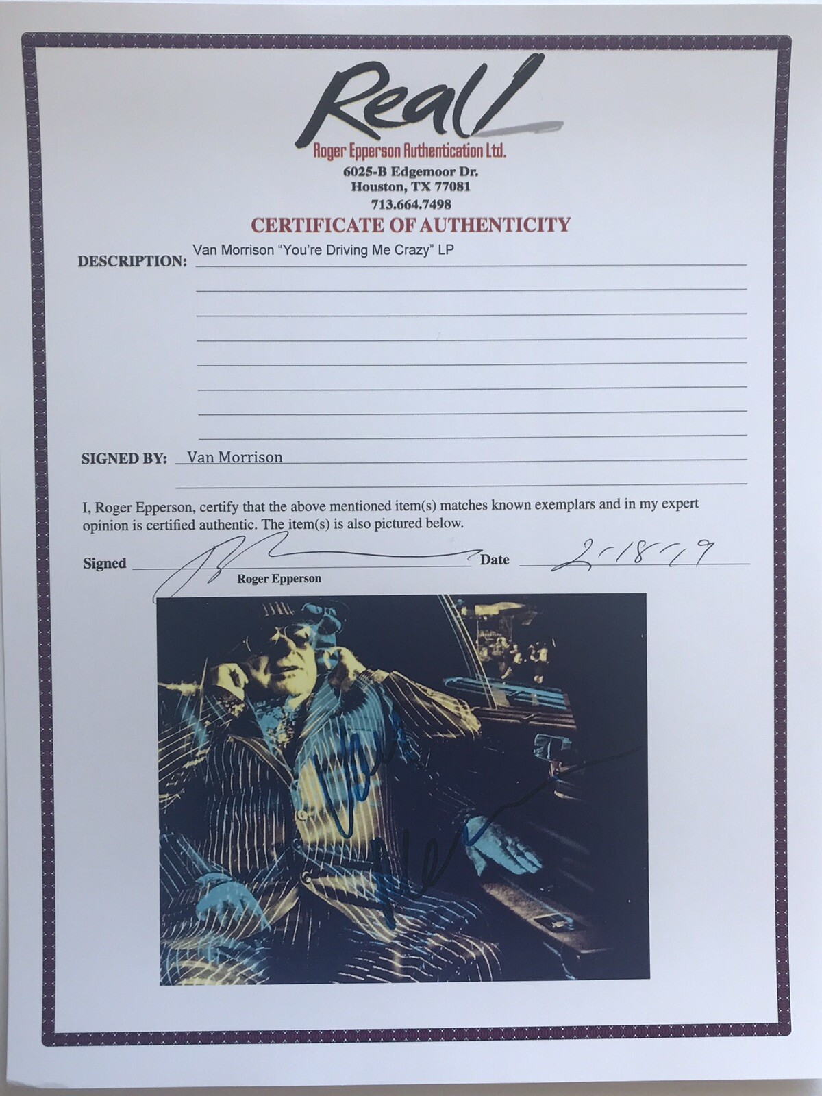 Van Morrison signed album you're driving me crazy joey de franco